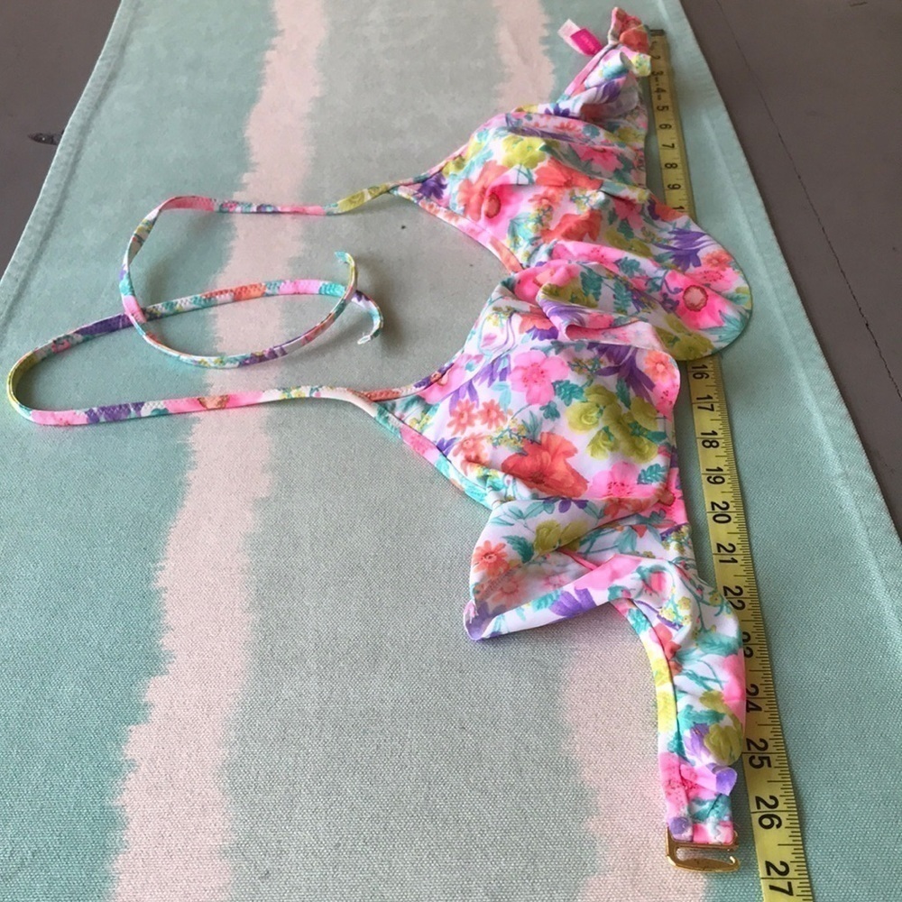 Victoria’s Secret Floral Print Ruffle Flounce Bikini Swimsuit Top Neck Tie - Picture 7 of 7
